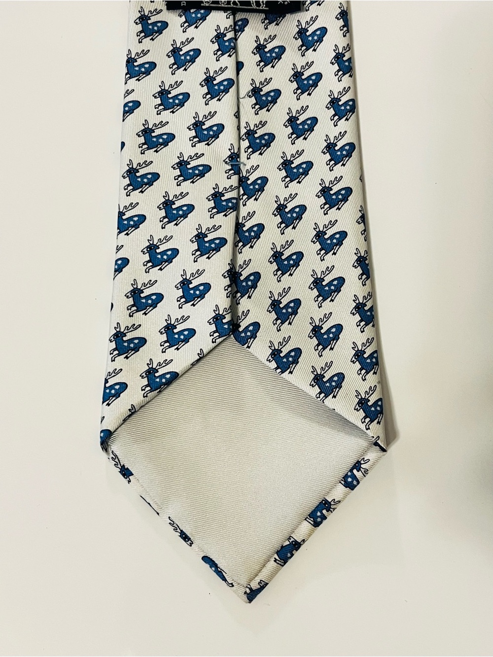 HERMES 5278 SA Mens Neck Tie 100% Silk Deer Stag Novelty Blue France Fathers Day - Picture 6 of 8